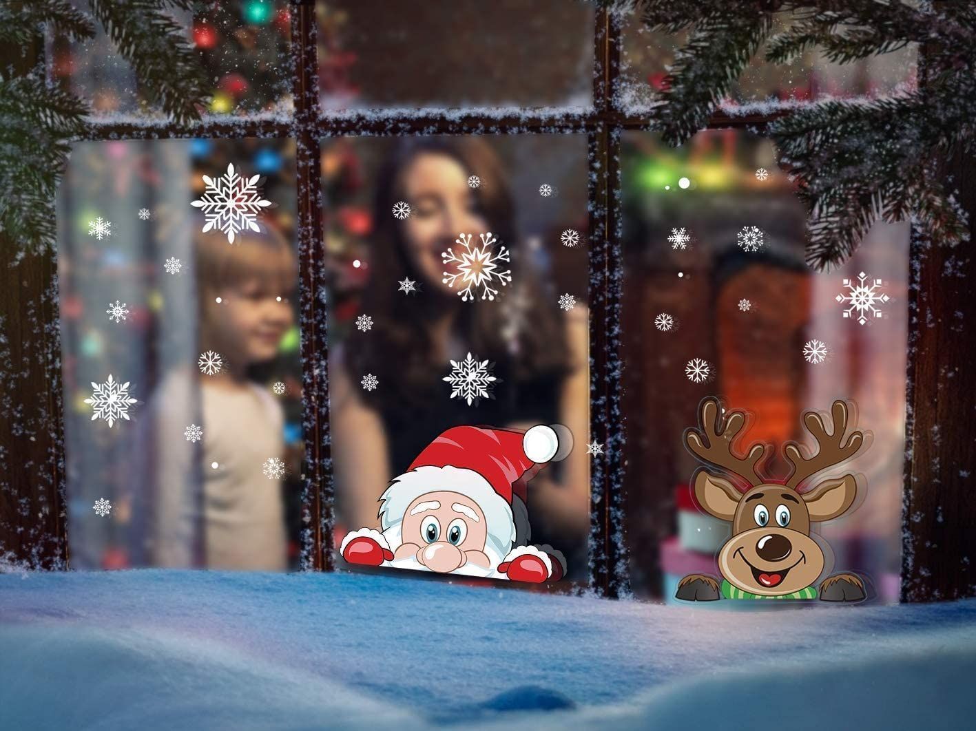 LOKIPA クリスマス 飾り 静電ステッカー(サンタと鹿) - クリスマス