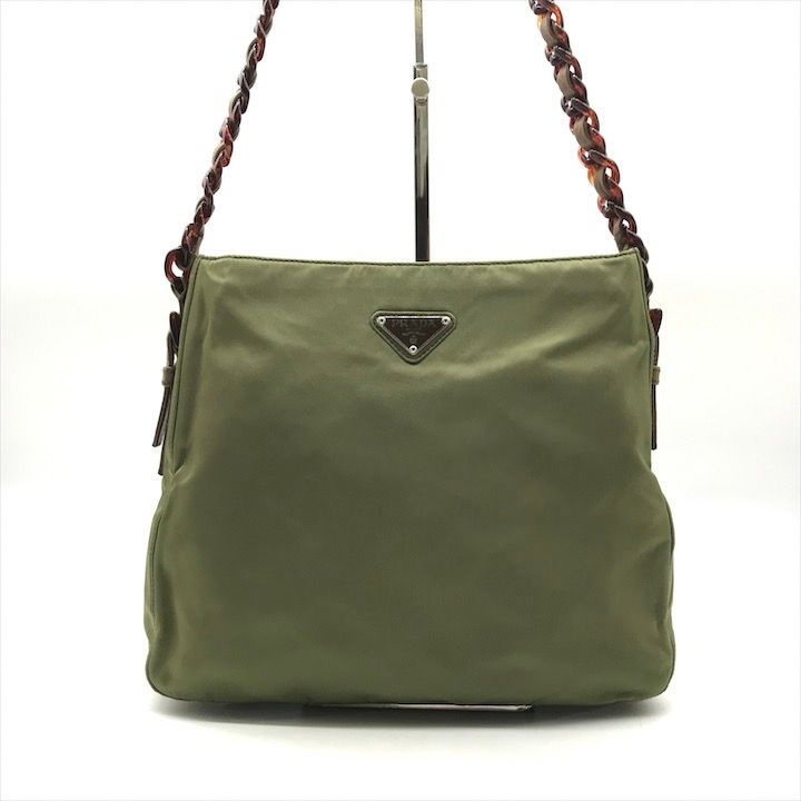 良品 PRADA プラダ ナイロン ショルダーバッグ 三角ロゴプレート グリーン