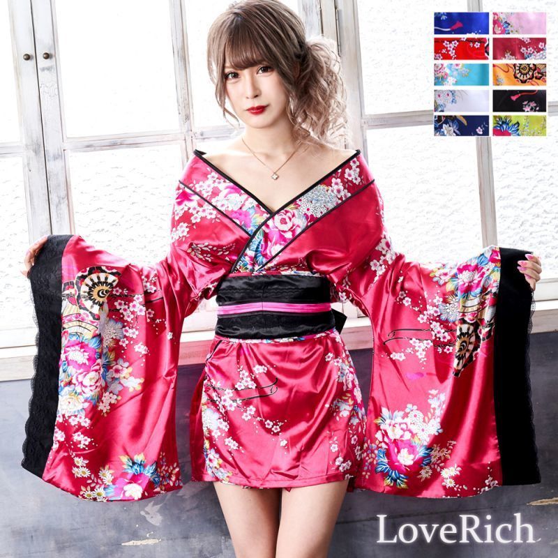 3カラー/2点セット】総レース ミニ 美胸 ロング 豪華 帯 花魁