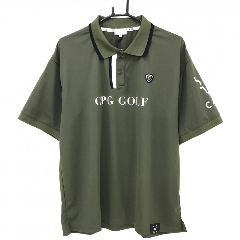【新品未使用】CPG GOLF カーキポロシャツ 新品】CPG 半袖ポロシャツ カーキ×白 ロゴプリント UVカット