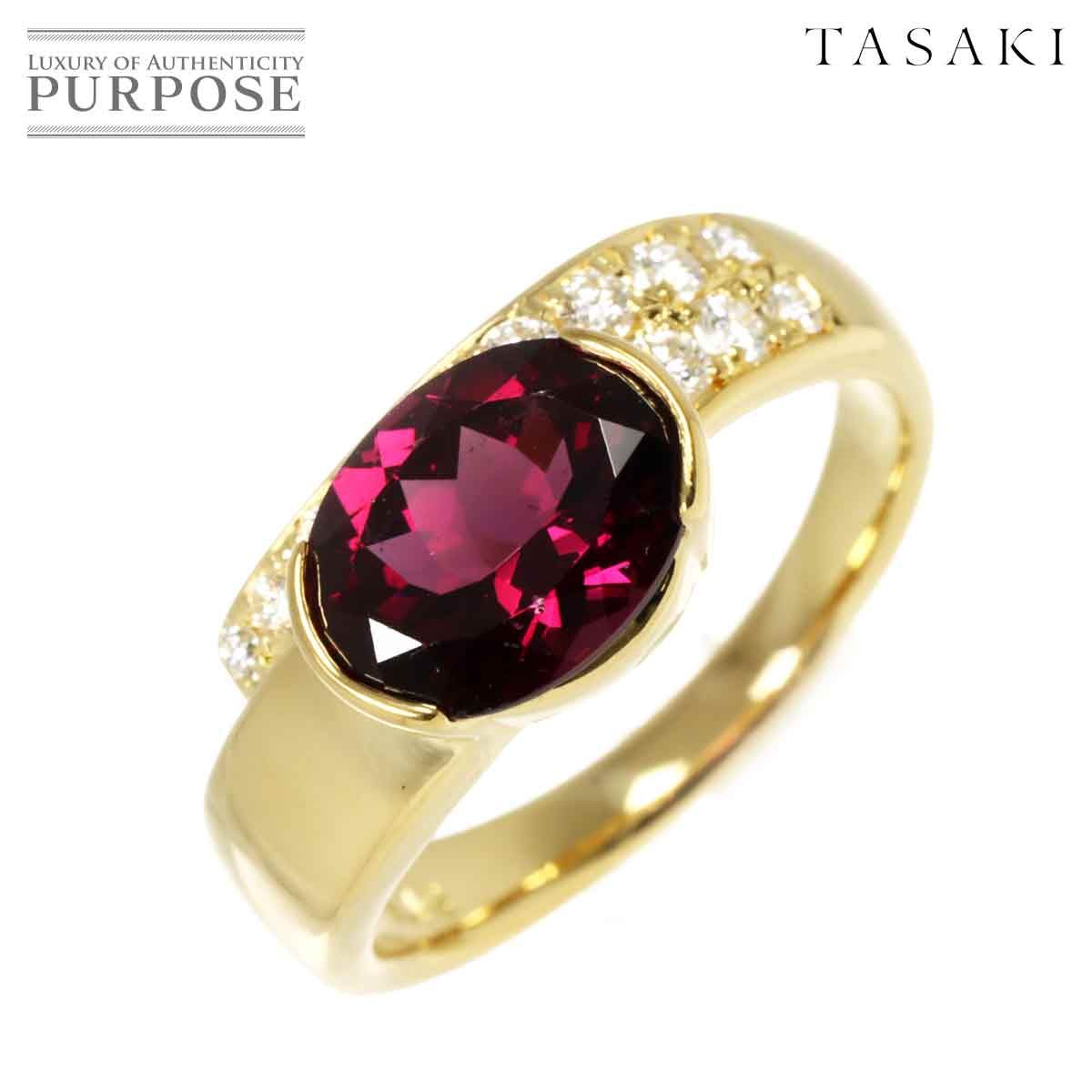 タサキ TASAKI 15号 リング ガーネット 3.15ct ダイヤ 0.23ct K18 YG イエローゴールド 750 指輪 田崎真珠 Garnet Ring 90295592