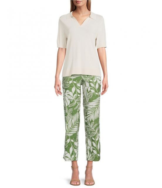 【送料無料】 インベストメンツ レディース カジュアルパンツ ボトムス Lime Palm Tropical Print Pull-On Straight Leg Ankle Pants Lime Palm