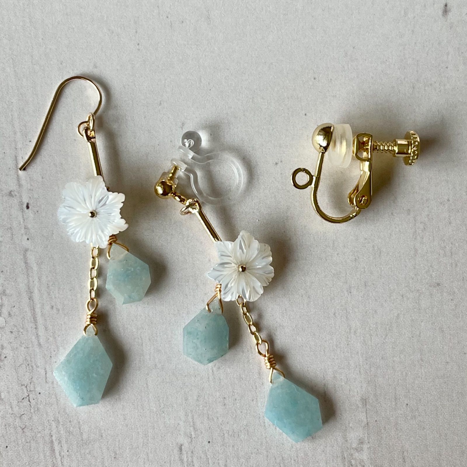 14kgfトロレアイトフラワーカービングピアス/イヤリング ターコイズ