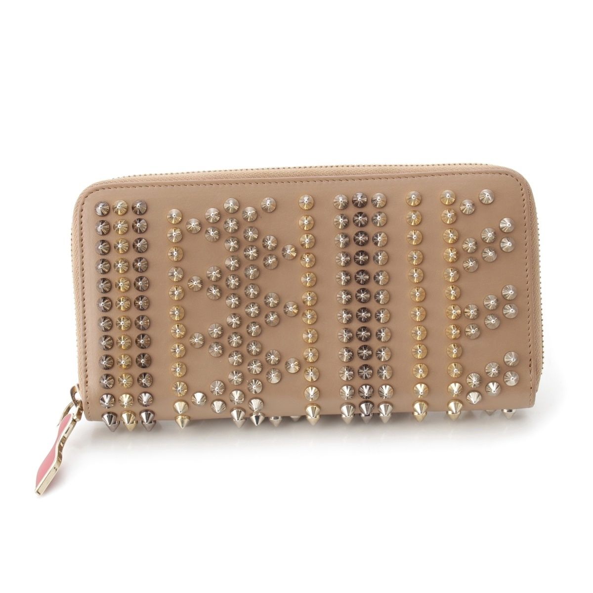 ✨美品✨ルブタン　長財布　ラウンドジップ　パネトーネ　スタッズ　ベージュ 中古美品】Christian Louboutin（クリスチャン ルブタン