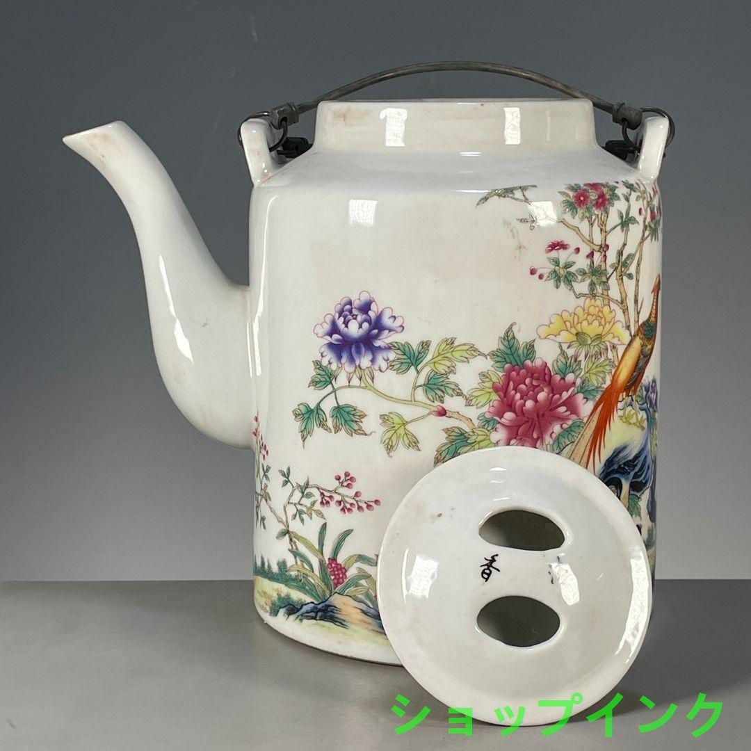 粉彩花卉図提梁壺 急須 茶道具 陶磁器 装飾品 現代工芸品美術品