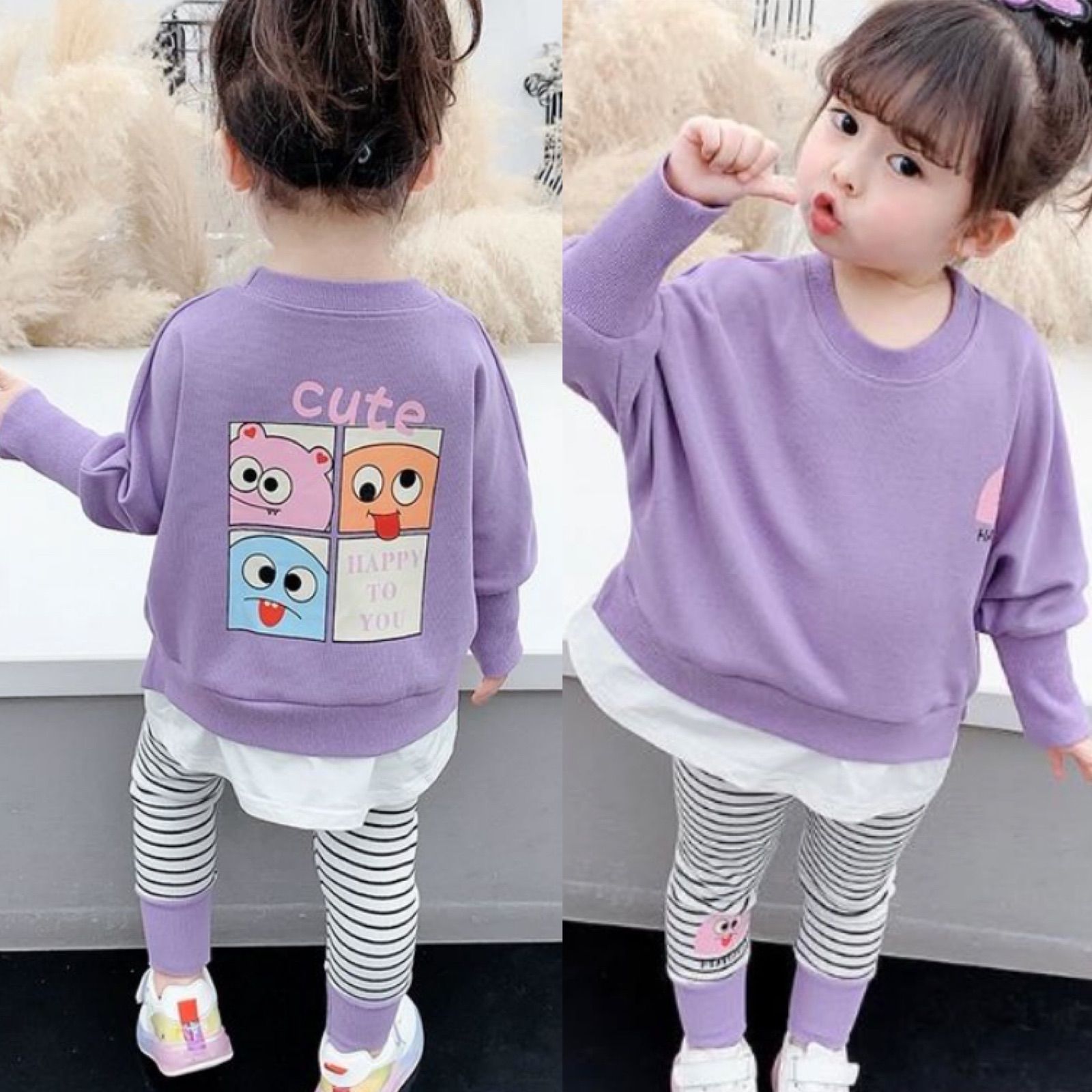 キッズ モンスターセットアップ 韓国子供服 レギンス トレーナー 