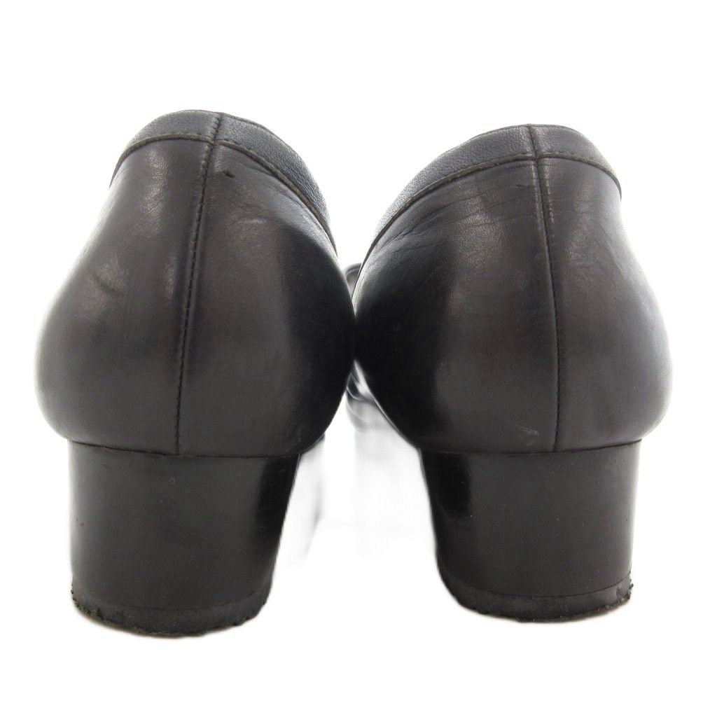 海外通販！ 銀座ヨシノヤ Ginza Yoshinoya パンプス ヒール オールウェザー スクエア レザー 22.5cm 黒 ブラック GV 人気アイテムお得に購入！