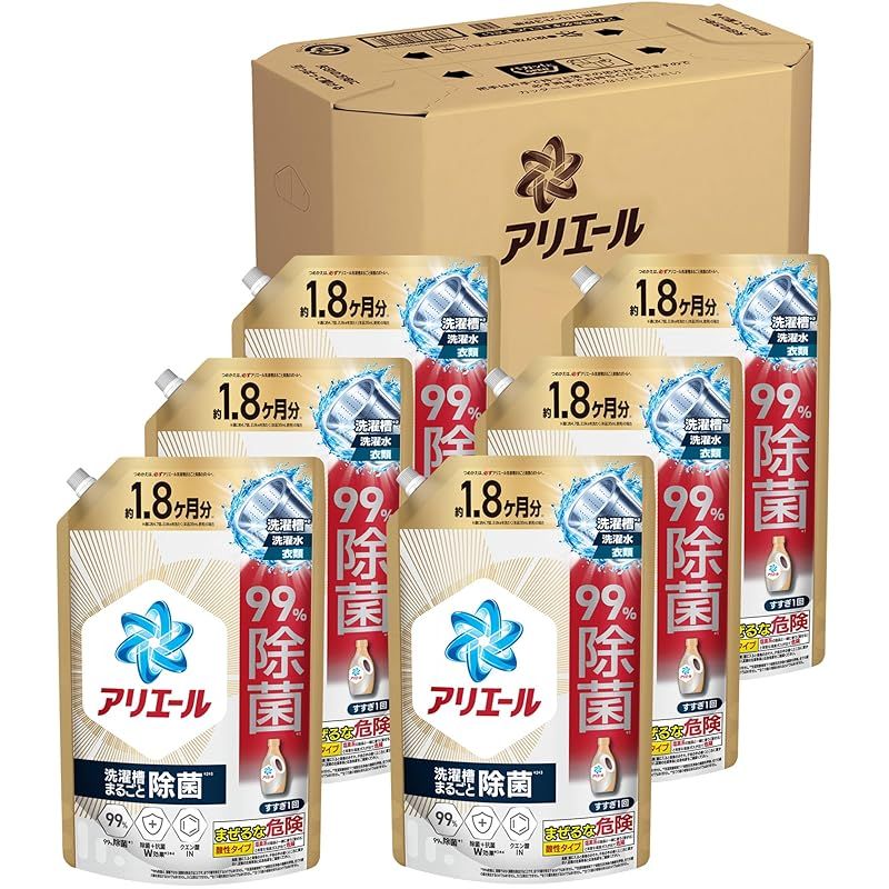 アリエール 洗濯洗剤 液体 超抗菌プレミアム 洗濯槽まるごと除菌 スッキリひかえめな香り 詰め替え 1400g×6袋 ケース品 1