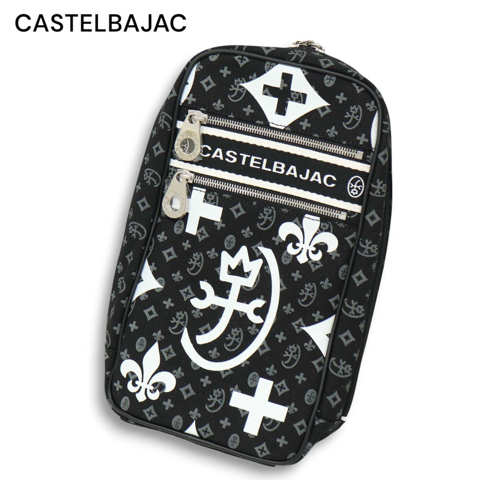 現行 カステルバジャック ボディバッグ ブラック レザー ロゴ刺繍 本革 家紋 新品 未使用】 CASTELBAJAC カステルバジャック 038911 Nice