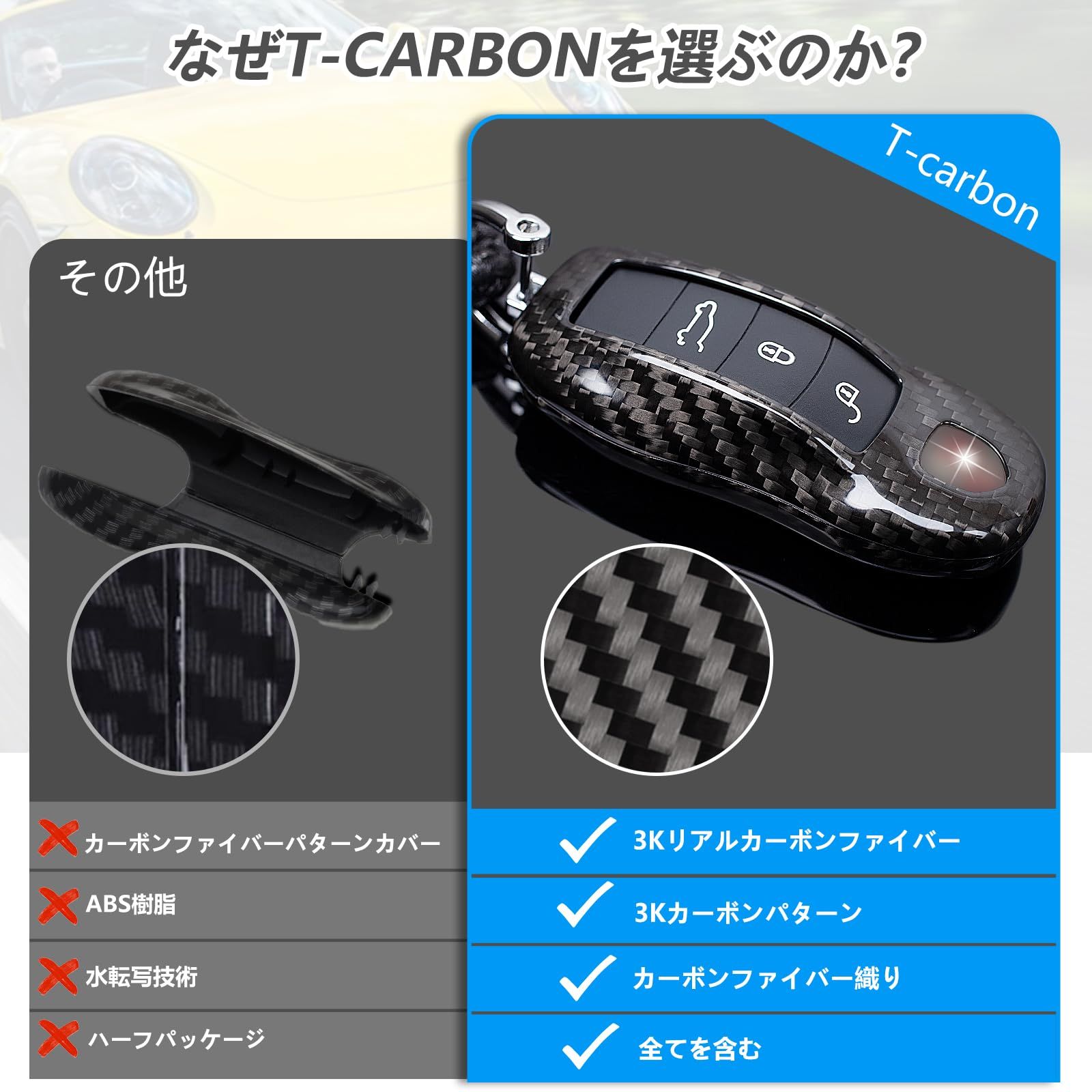 迅速発送】T-carbon リアルカーボンファイバーキーフォブカバー