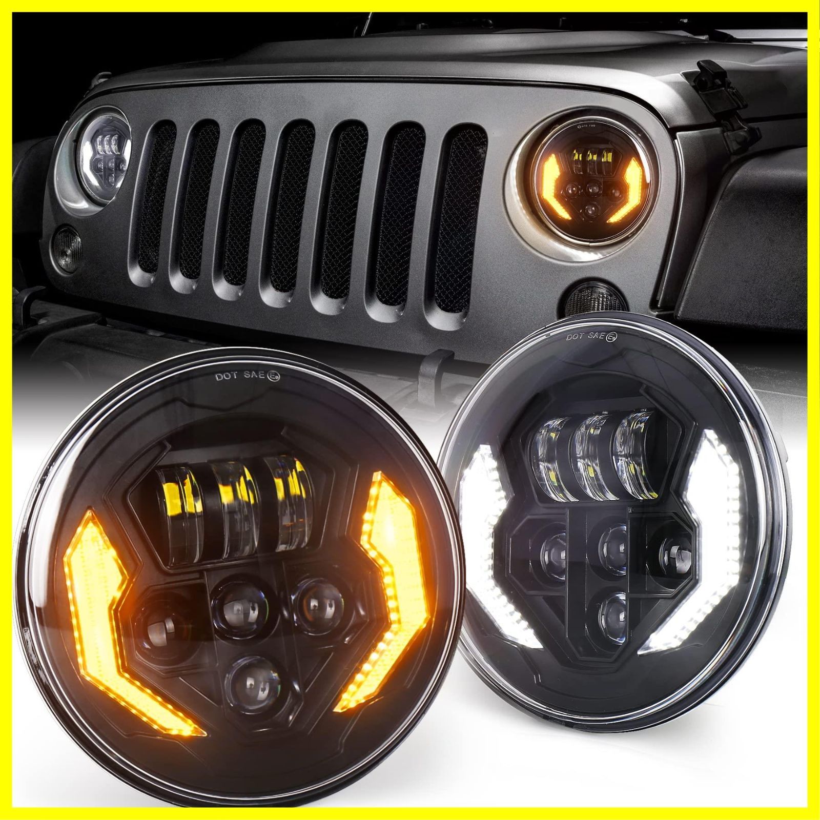 ledヘッドライトウィンカーやDRL機能付き HI/Loビーム JEEPラングラー 7インチ JK JKU MOVOTOR TJ ジムニーJA11  led JA22 適用 ラングラー 防水 ２個セット - メルカリ