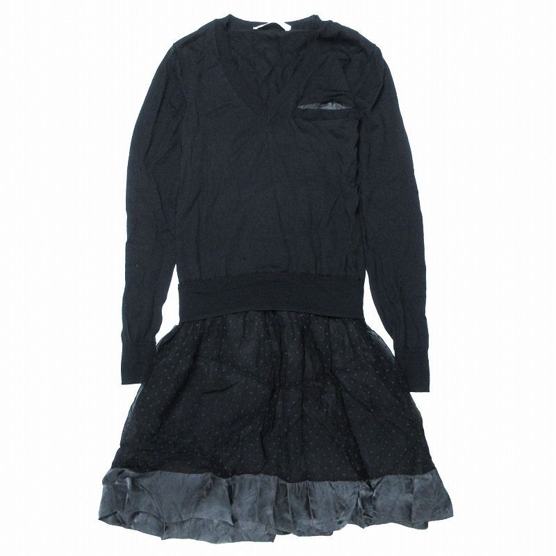 サカイラック sacai luck ニット 切替 ドット チュール ワンピース 