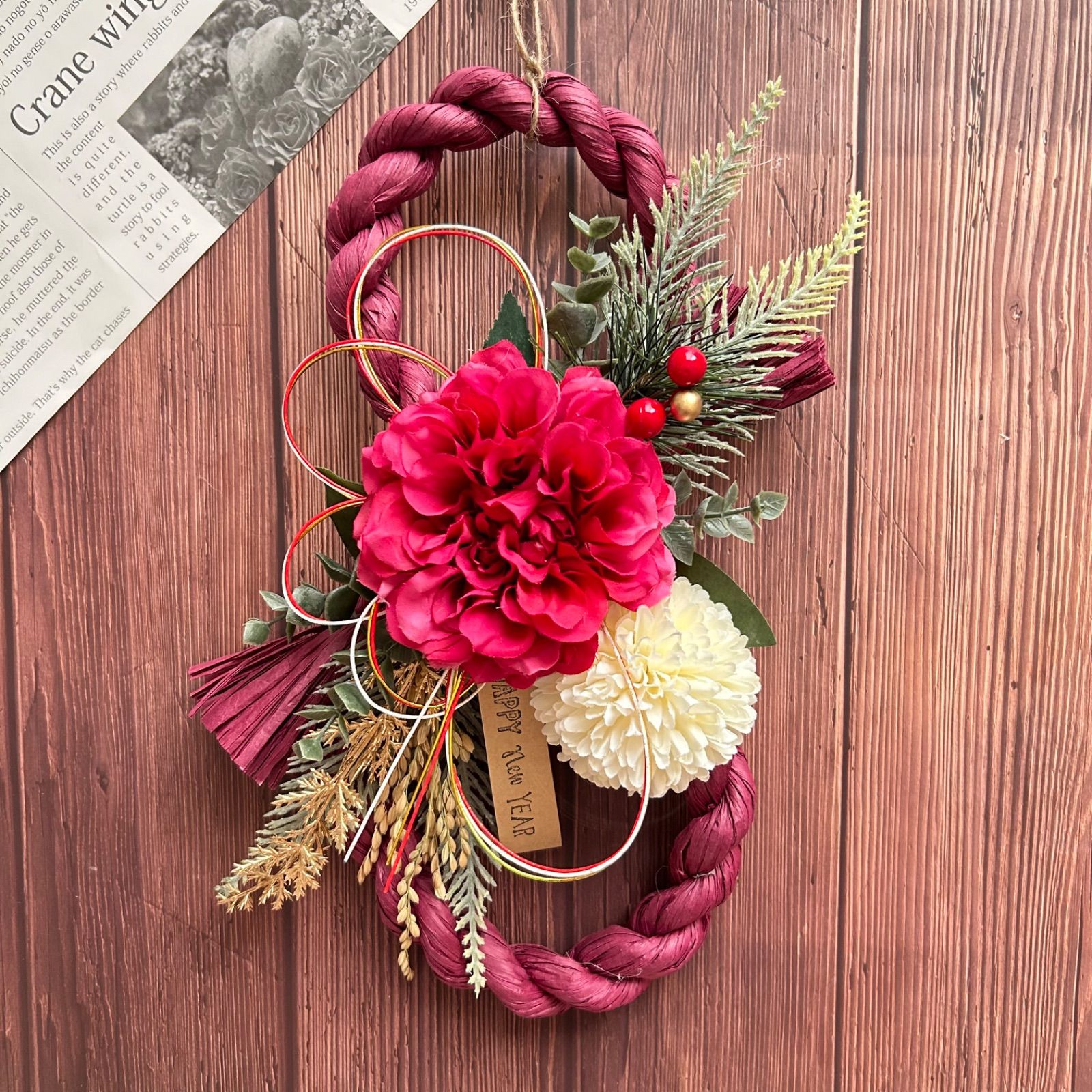 しめ縄⑤ お正月飾り ハンドメイド 稲穂 アーティフィシャル しめ縄リース