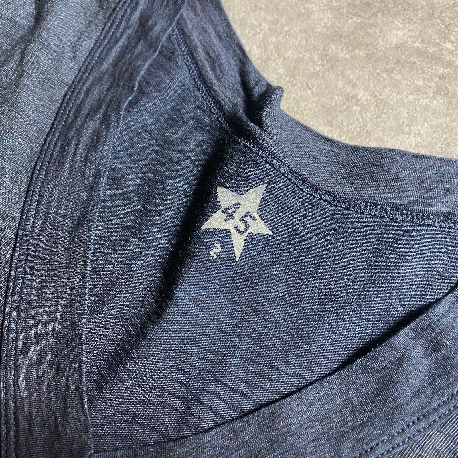45R ワンピース ネイビー ☆45R/R刺繍入り/藍色ネイビー コットン100% ロング カットソー