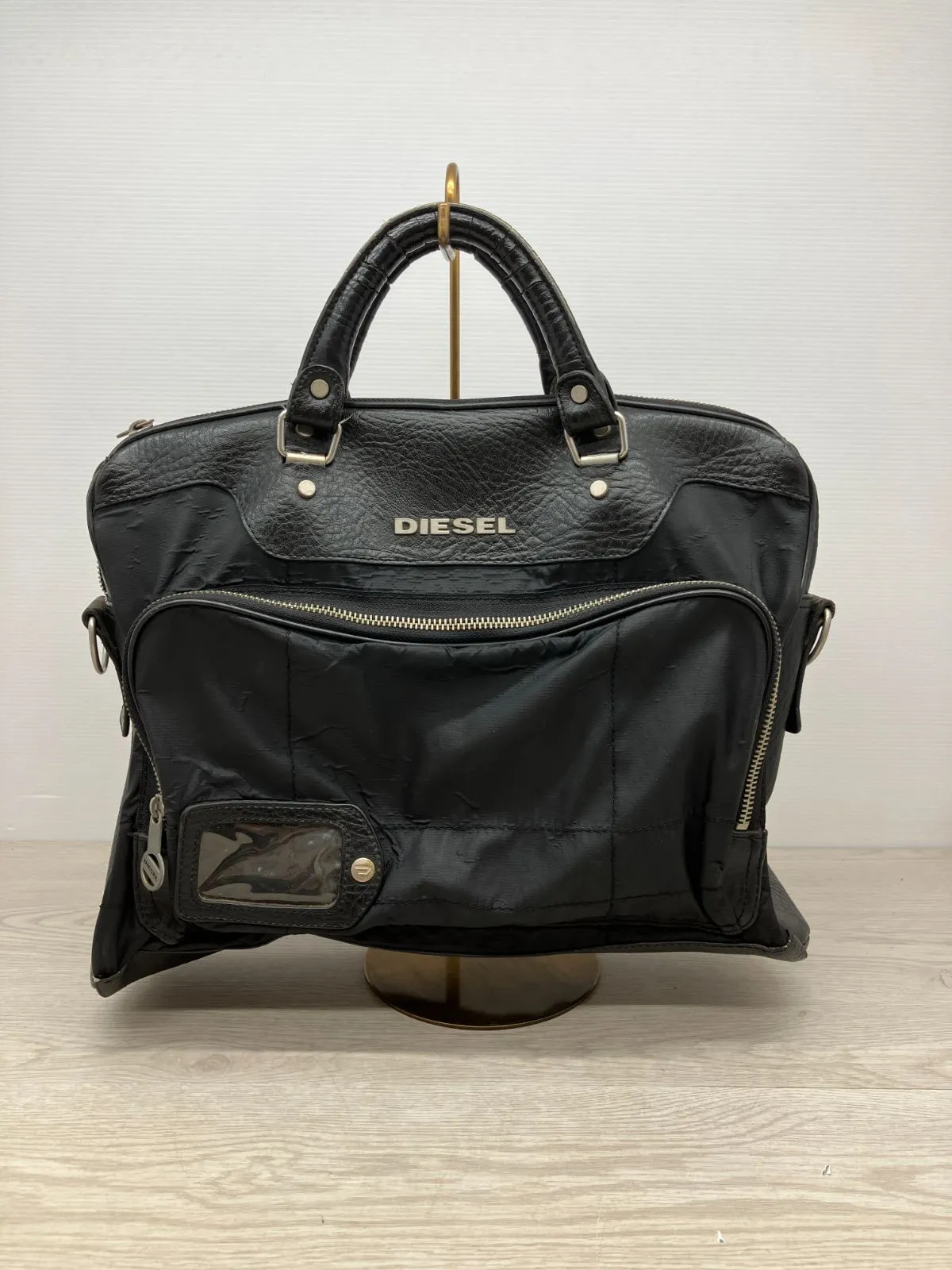 極美品♡A4可♡DIESEL ディーゼル ブランドタグ 2way ビジネスバッグ ディーゼル 2way トートバッグ ショルダー ブラックレザー 黒革