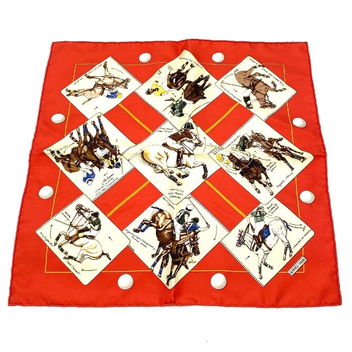 HERMES エルメス カレ ポロの世界 シルク スカーフ eY09281N