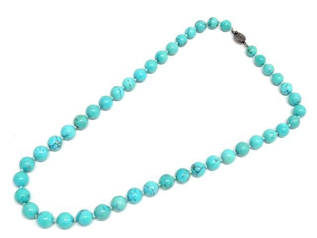 鑑別付き トルコ石 ターコイズ ネックレス 約10～12mm □ 60cm