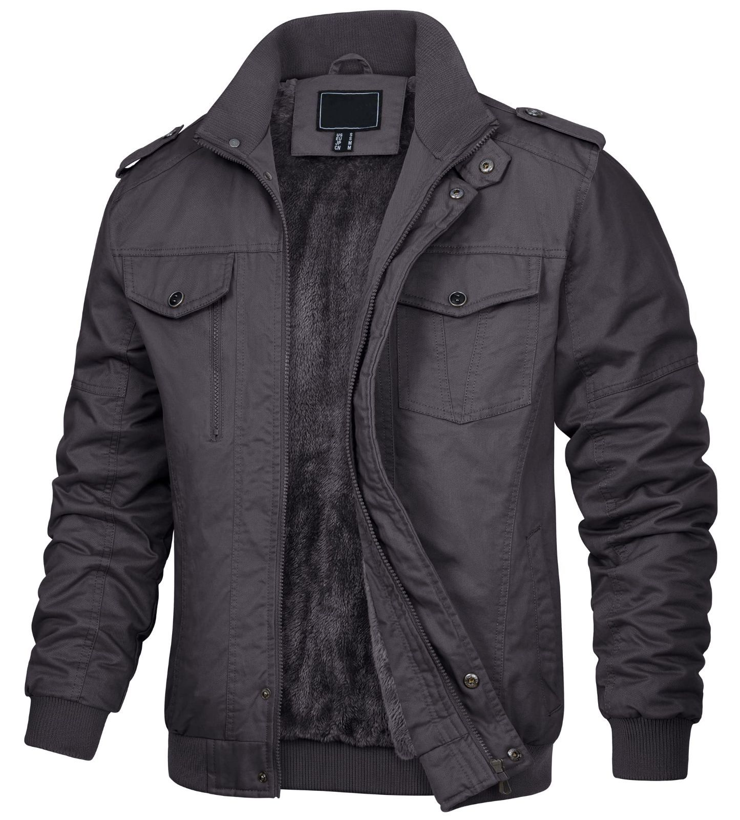 Size 2XL_Color グレー KEFITEVD ジャンパー メンズ 防寒 ジャケット 裏起毛 綿 アーミージャケット 軍 ワークウェア 作業着 冬服 スタイリッシュ トップス フルジップジャケット 灰 グレー 2XL