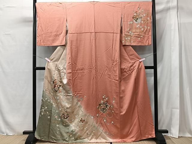 平和屋着物□訪問着 雪輪花鳥文 暈し染め 金彩 正絹 逸品 CAAW6396kb