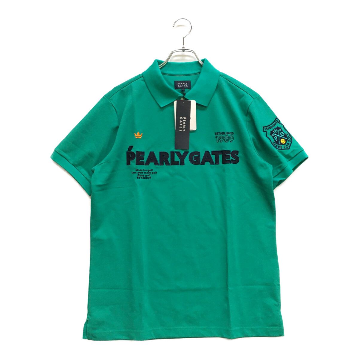 未使用品 メンズ パーリーゲイツ PEARLY GATES 半袖ポロシャツ 7(3L) 緑系 ロゴ入り  大きい