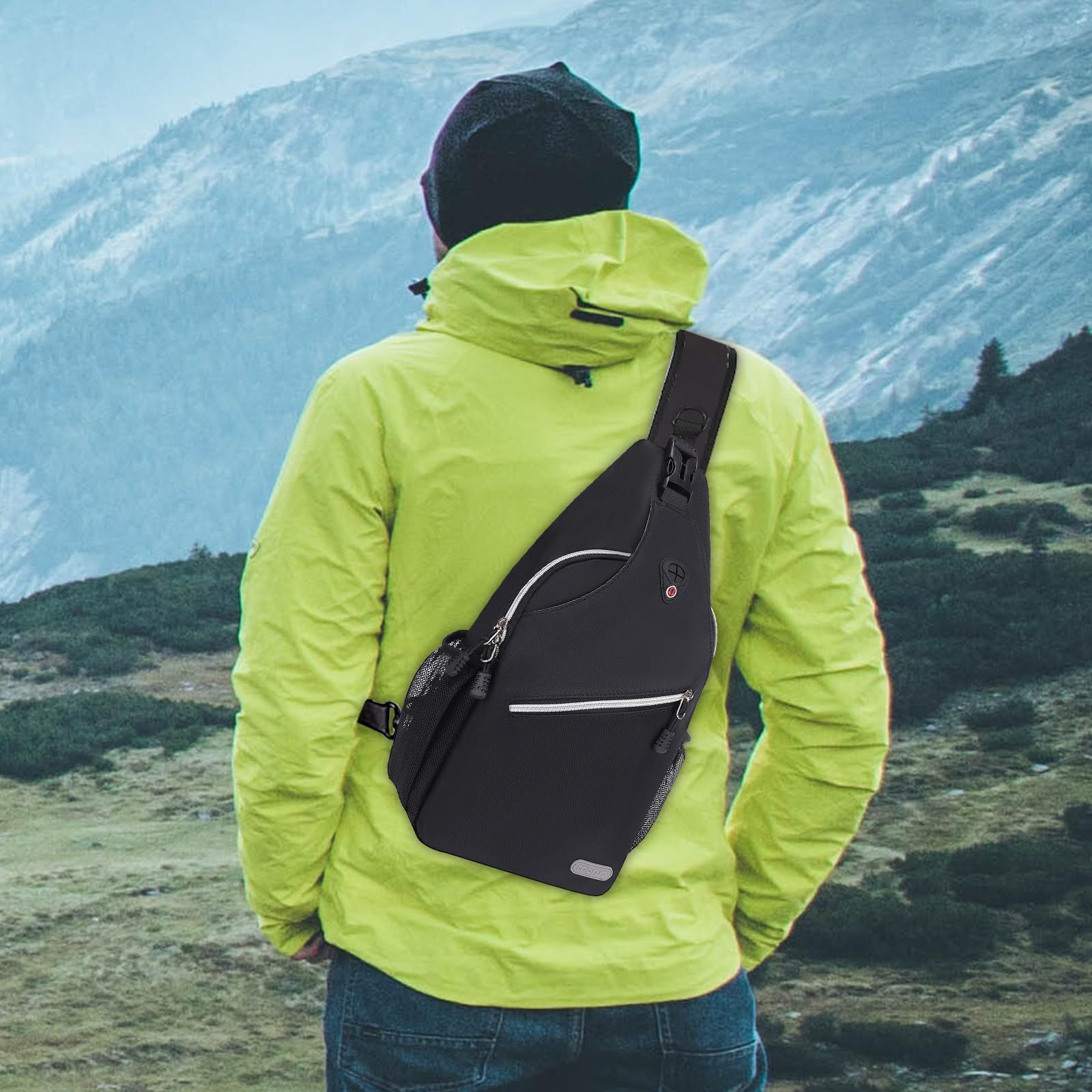 MOSISOロープスリングバックパック (13インチまで) %カーカーカームマー%多目的クロスボディチェスト肩野外トラベルハイキングデイパック%カームマーブラッ MOSISO ロープスリングバックパック (最大13インチ) 多目的クロス