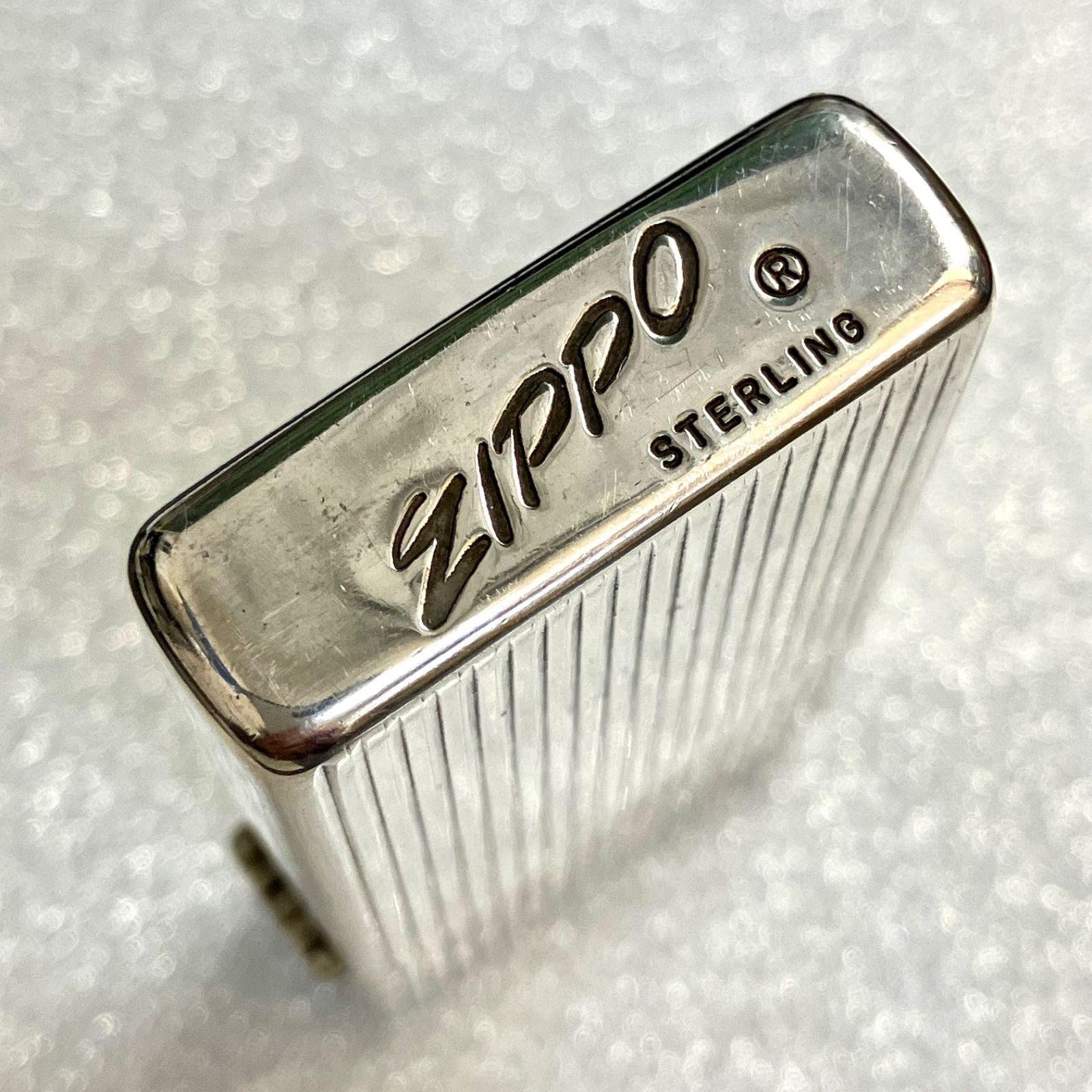 zippo スターリングシルバー 筆記体ロゴ ストライプ エンジンターン 
