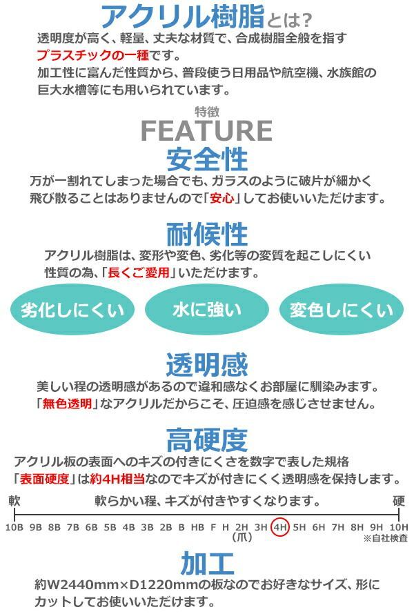 アクリルシート アクリル板 押し出し板 約横2440mm×縦1220mm×厚2mm