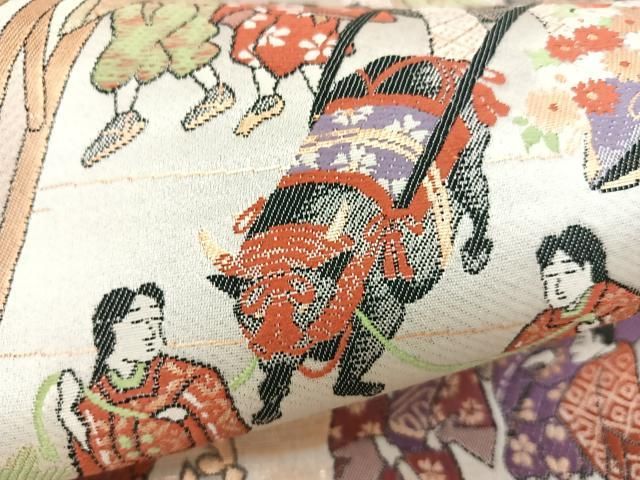 平和屋-こころ店□六通柄袋帯 巫女の舞 兎 正絹 逸品 B-