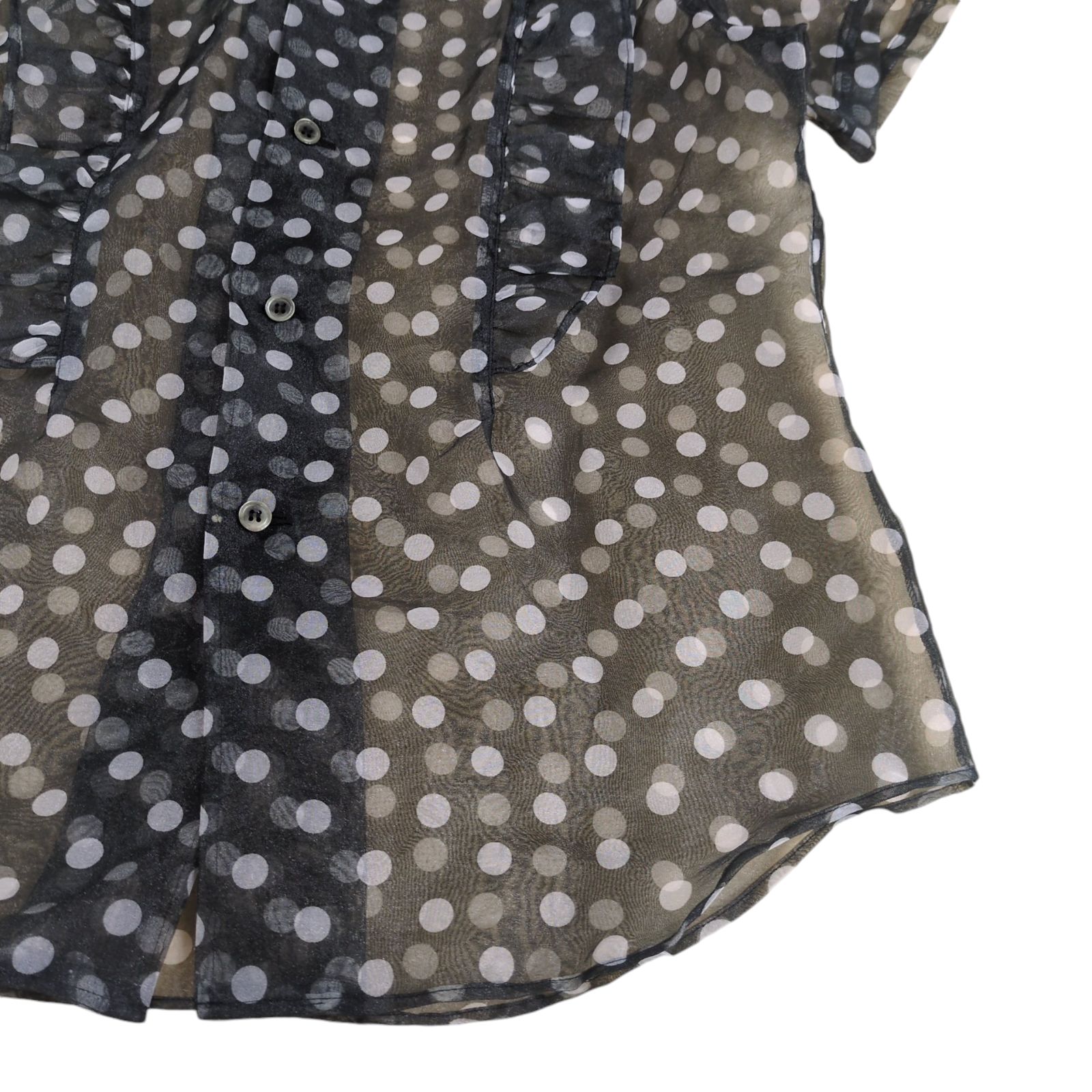 【希少】ブラックコムデギャルソン ポルカドット フリル シースルー 丸襟シャツ BLACK COMME des GARCONS ポルカドット フリル シースルー 丸襟