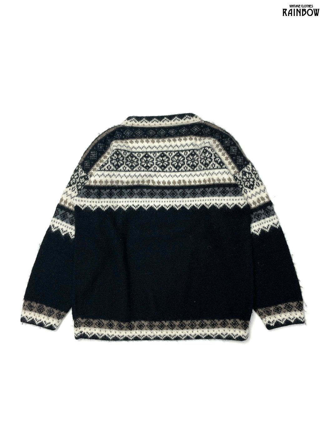  古着 総柄 ノルディック柄 アルパカ ピュアウール100％ 長袖 ニット セーター 黒 ttu 2509011 その他 トップス
