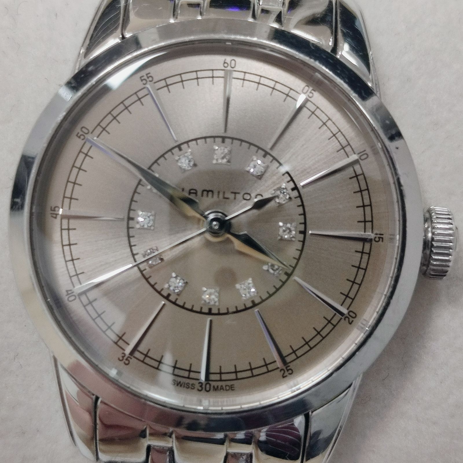 HAMILTON レイルロード 12Pダイヤ H403110 腕回り16cm レディース クオーツ 腕時計 稼働品