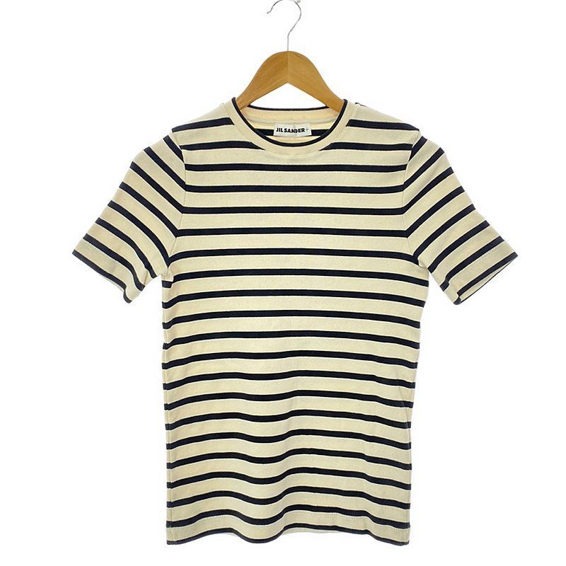 【美品】  JIL SANDER+ / ジルサンダープラス | バッグロゴ ボーダー カットソー | S | アイボリー/ブラック | レディース JIL SANDER JILSANDER ジルサンダー トップス バッグロゴ