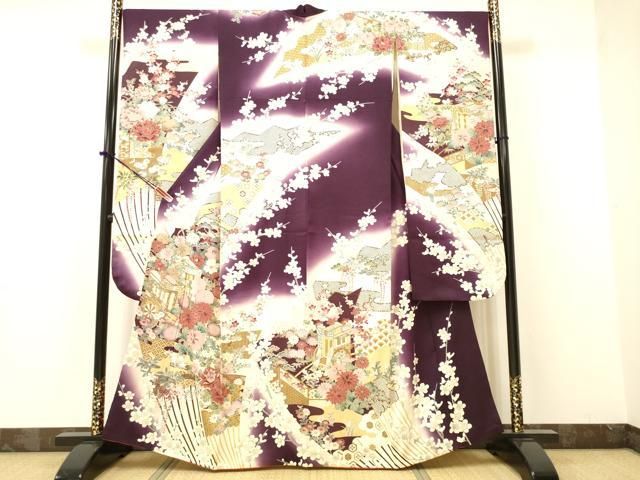 平和屋着物□豪華振袖 御所車花文 暈し染め 金彩 正絹 逸品
