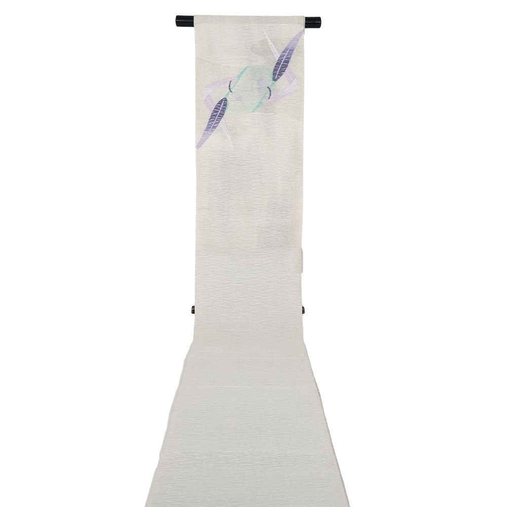 紗紬 袋帯 正絹 薄緑 緑 暈し 笹 Lサイズ F7983 未使用品 夏帯