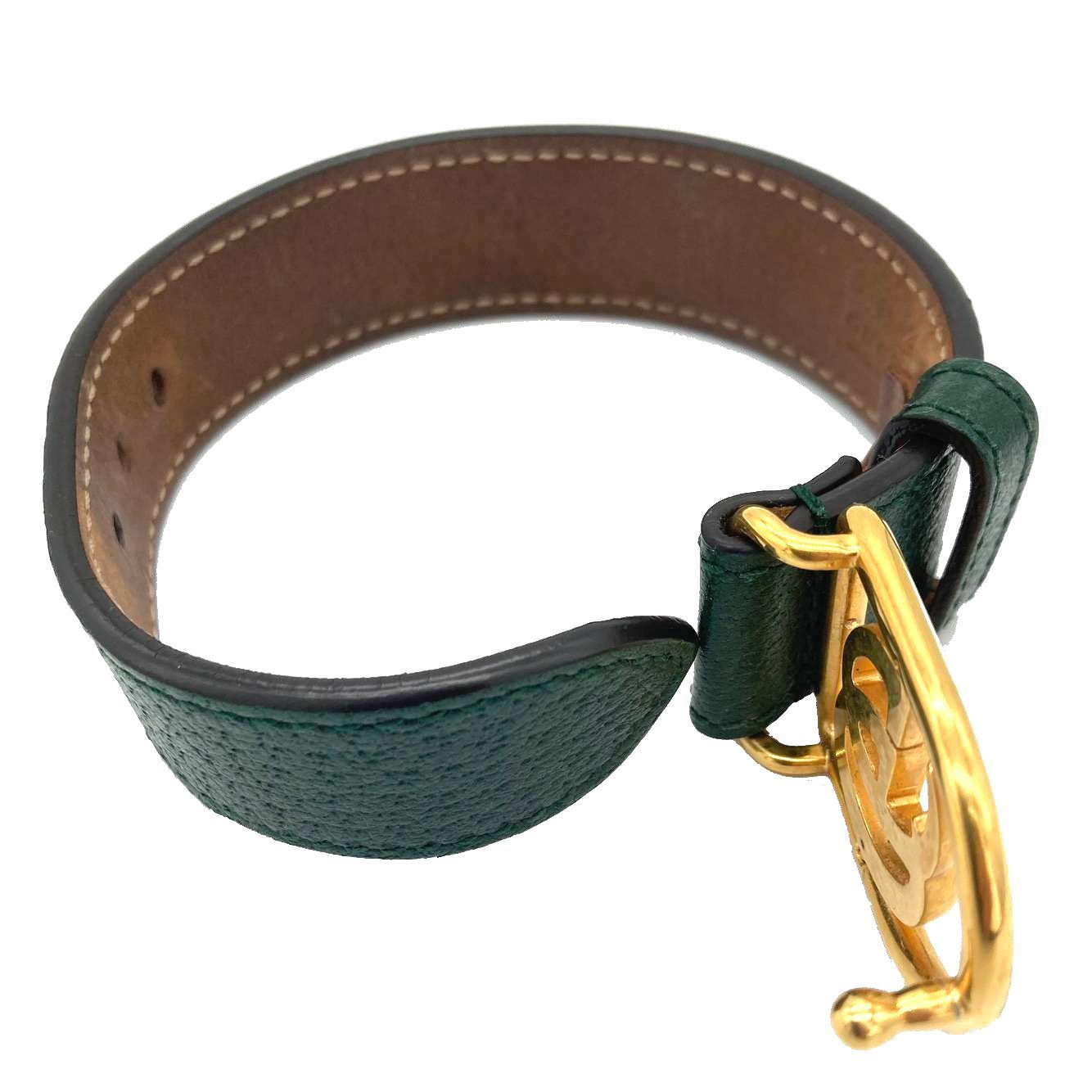 新品同様】 GUCCI グッチ ブレスレット GGマーモント レザー グリーン 