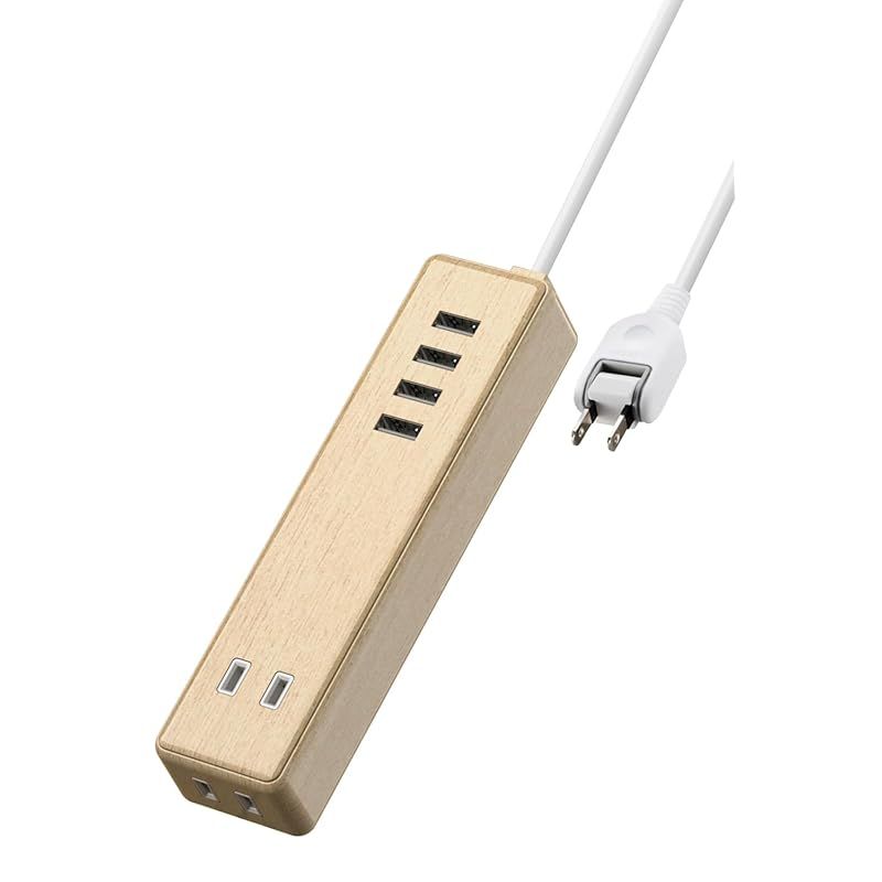エレコム 電源タップ USBタップ 12W (USBポート×4 コンセント×2) 1.5m オーク ECT-0415O 1