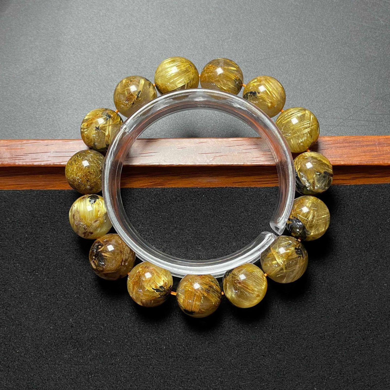 夢色 EU製 太陽花タイチンルチル 黄金針水晶 金運 開運 ゴールド ブレスレット パワーストーン プレゼント 13.8-14.7mm ZB9213