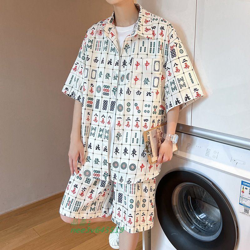 シャツ セットアップ 夏 半袖 サマー 短パン ギフト レディース 男女兼用 柄 シャツ トップス 麻雀 ゆったり メンズ マージャン ...