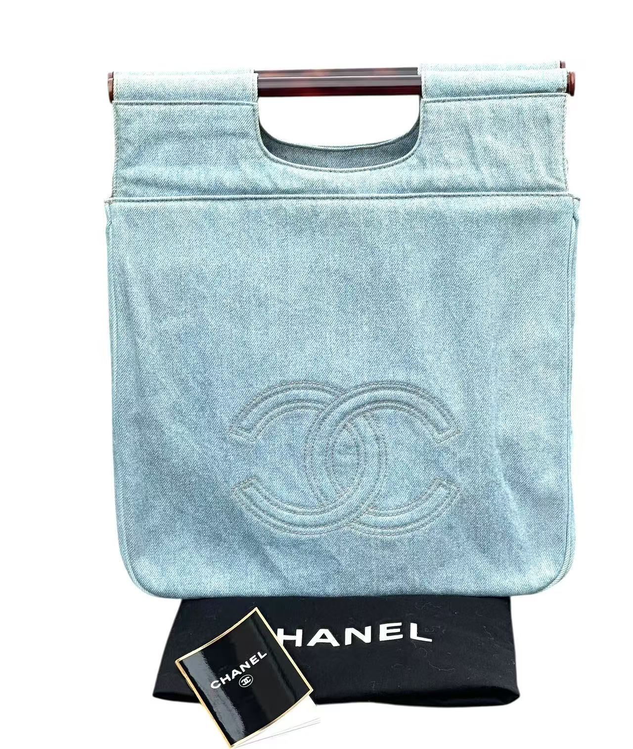 【美品】シャネル CHANEL 超レア　デニム　べっ甲　トート　ハンドバッグ　デカココチ　ブルー　レディース　メンズ