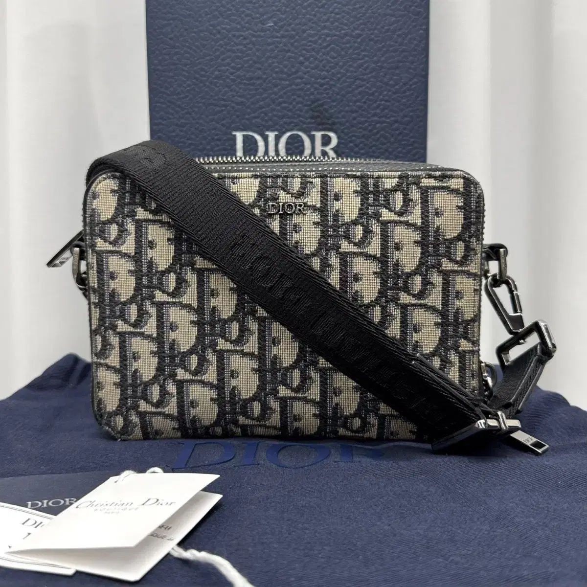 DIOR ディオール ショルダーバッグ オブリーク ネイビー ジャガード 
