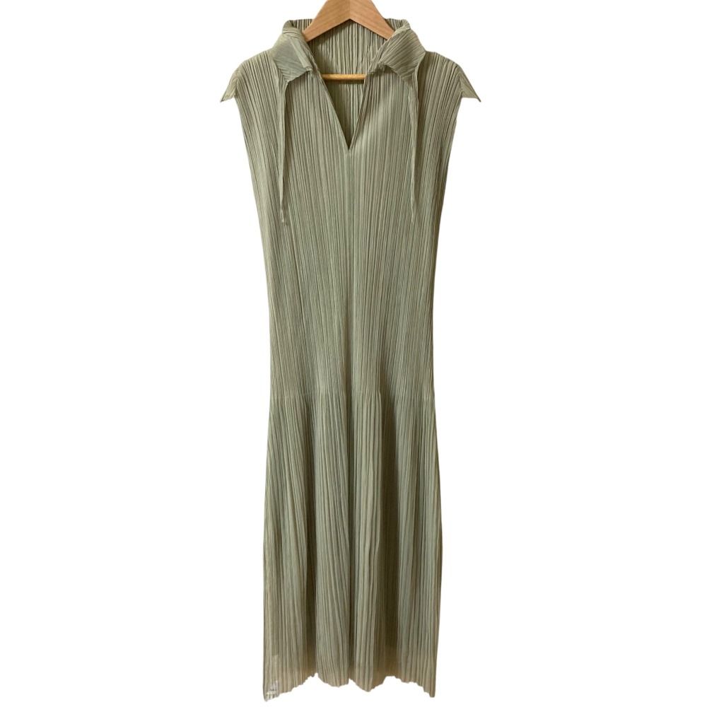 PLEATS PLEASE ISSEY MIYAKE プリーツプリーズ イッセイミヤケ ノースリーブワンピース PP43-JH545 サイズ2 モスグリーン レディース 古着