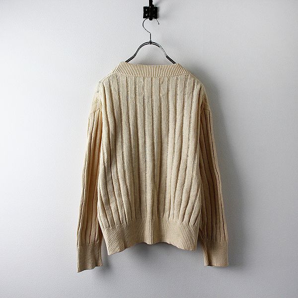 美品 2021AW MHL. MARGARET HOWELL マーガレットハウエル VINTAGE COTTON LINEN Vネックニット  2/アイボリー【2400013400589】