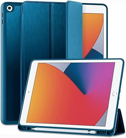 Maledan 対応iPad 9世代 ケース ペン収納 対応iPad ケース 第8世代 軽薄 衝撃吸収 TPU スタンド機能付き オートスリープ/ウェイク 対応iPad 第9世代 ケース