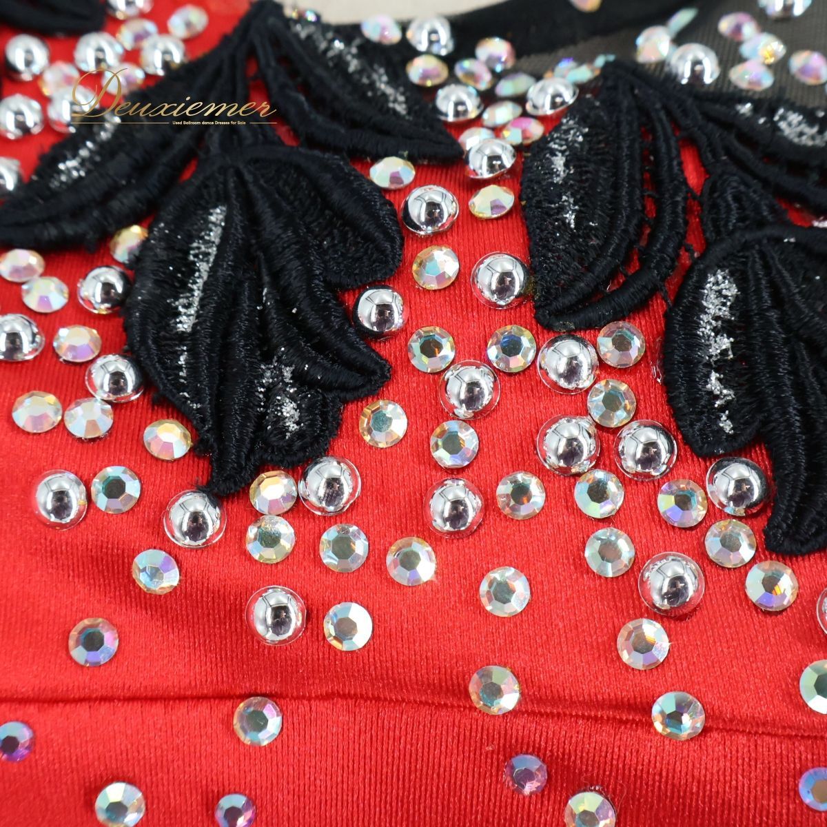 【社交ダンス衣装】レッド 白樺ドレス ラテン ドレス ワンピース 赤 黒 花柄 デモ 競技用 フリル レース ダンス用 ビジュー 社交ダンス衣装】レッド 白樺ドレス ラテン ドレス ワンピース