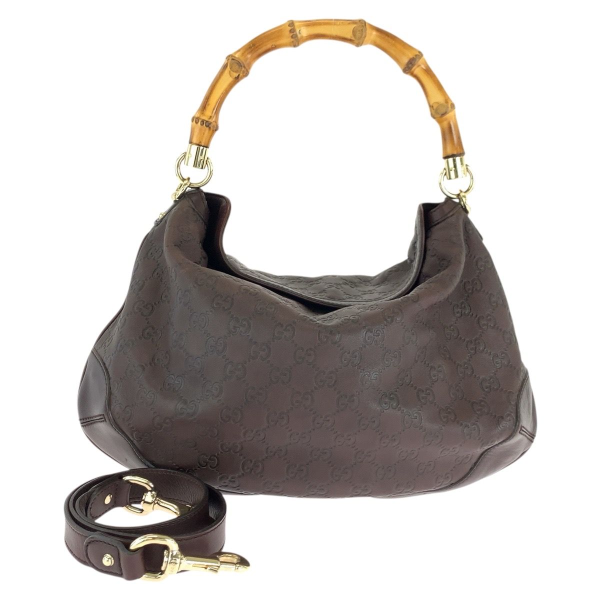 GUCCI ブラウン ハンドバッグ ゴールド金具 グッチ ショルダーバッグ 美品 GUCCI グッチ グッチシマ バンブー ブラウン ゴールド金具 レザー
