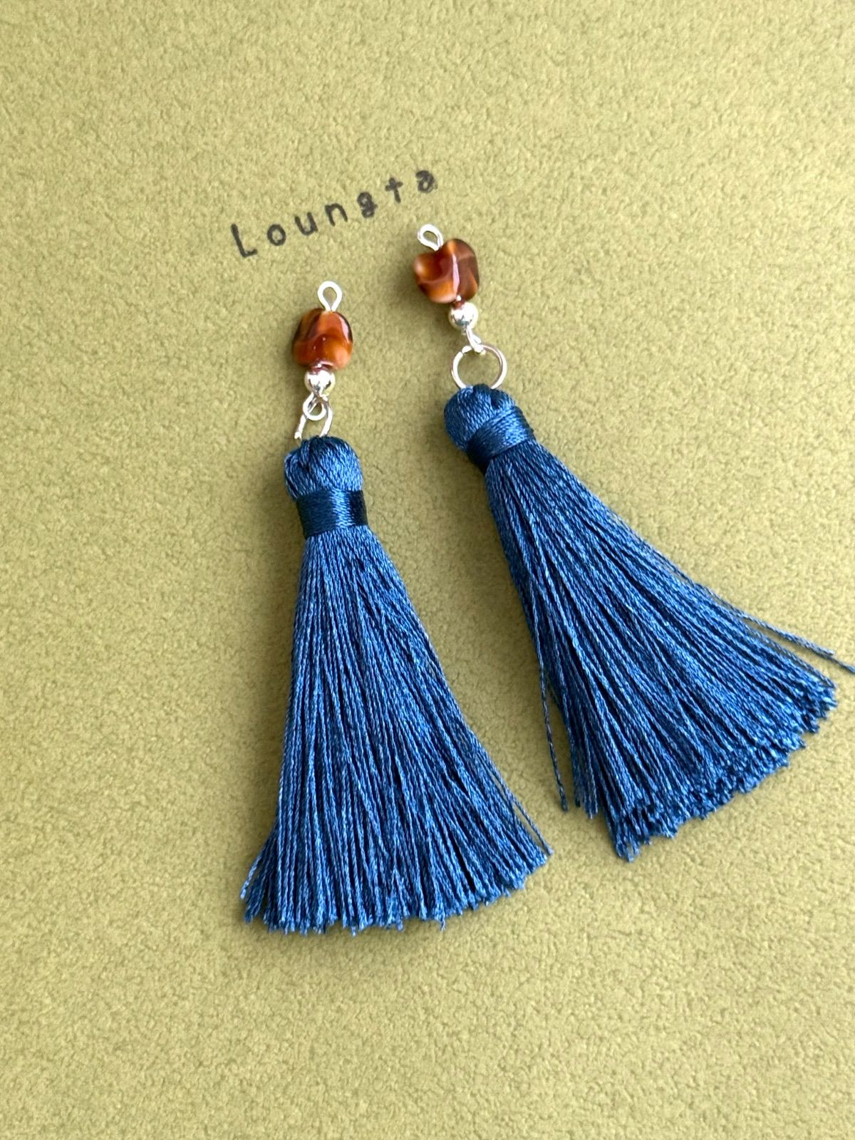 再販61 フリンジ 青 ネイビー ピアス イヤリング タッセル
