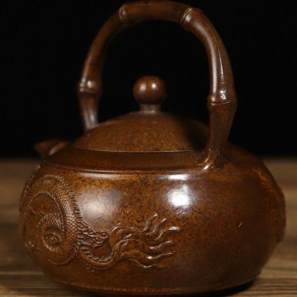 銅壺 提梁龍鳳呈祥茶壺 酒壺 茶道具 装飾品 工芸品 美術品 置物