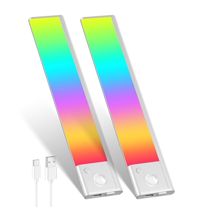 人感センサーライト LEDセンサーライト 23cm バーライト カラフル＆昼白色 無段階調光 Type-C 充電式ライト 階段ライト 120 3M誘導距離 屋内 マグネット 配線工事不要 超薄型設計 省エネ 高感度 