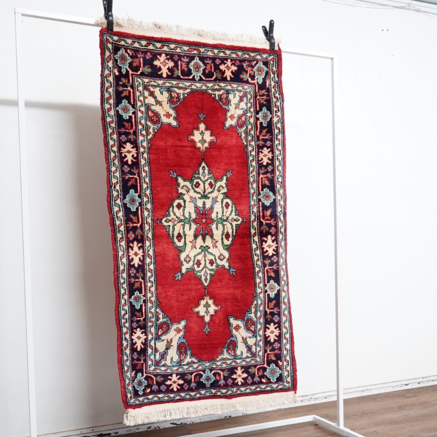 62cmx96cm 手織り絨毯 パキスタン絨毯 ヴィンテージ ラグ 62cmx96cm