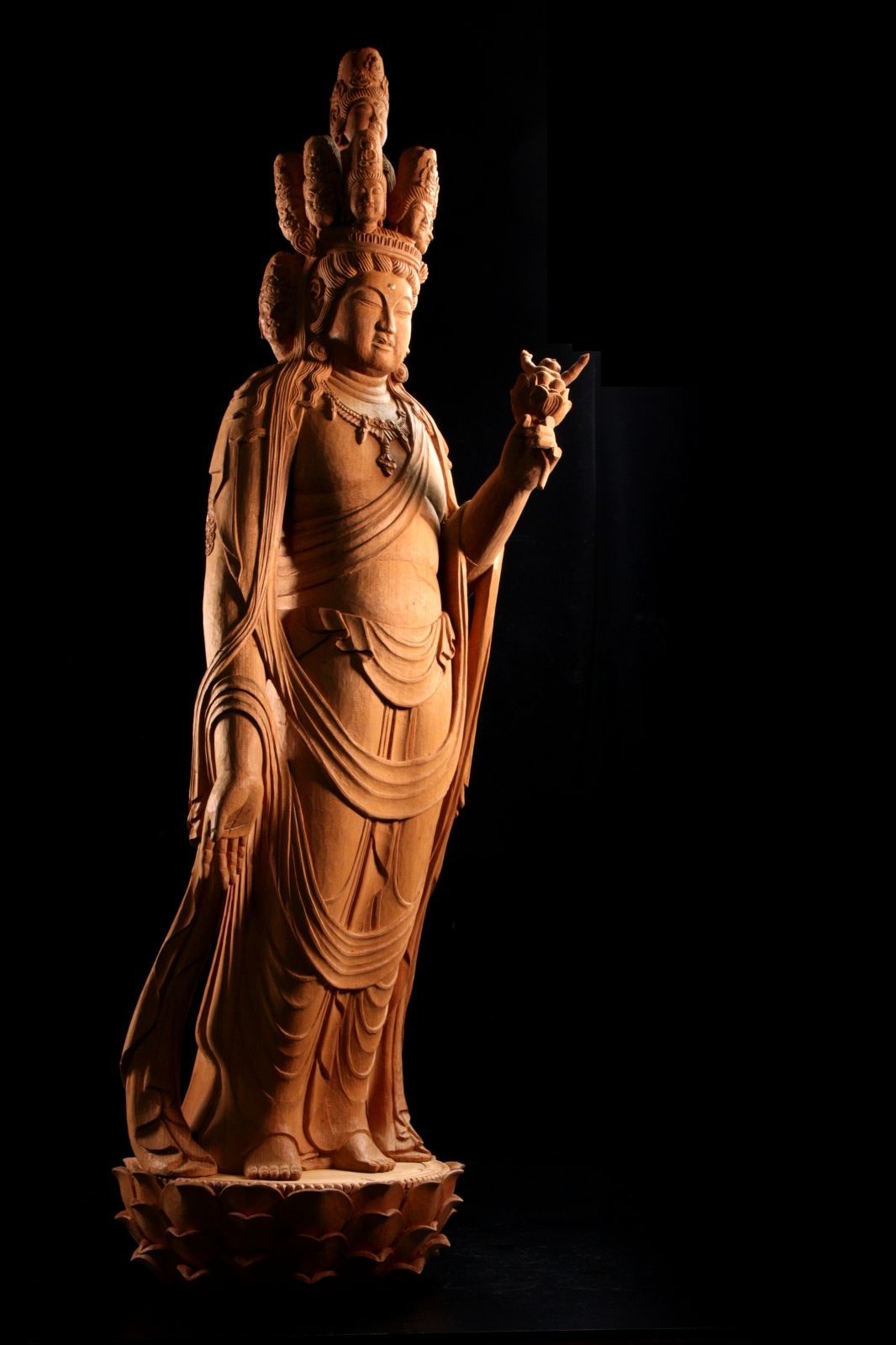 仏教美術 木彫 十一面観音立像 特大78cm 仏像 唐物 骨董 古美術